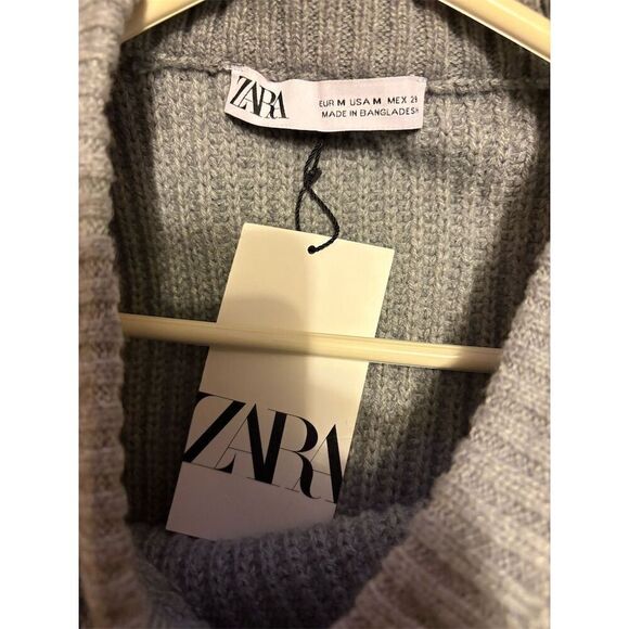 Zara Women's Gray V-Neck Pullover Sweater Size M Long Sleeve Casual - Picture 6 of 9